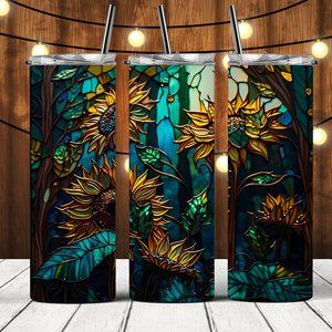 Stained Glass Sunflower Tumbler - 20oz Skinny Sublimation